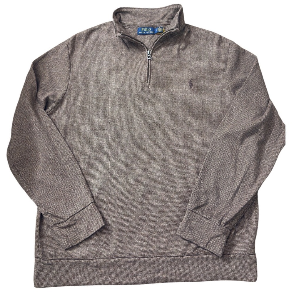 Polo Ralph Lauren Preppy Brown Herringbone Quarter Zip Pullover Sweater L ii19